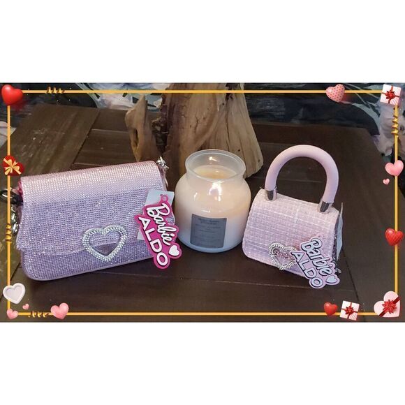 ALDO BARBIE Lot of (2) Pink Rhinestone Heart Purses~Mom & Me~Sister & Me~NWT